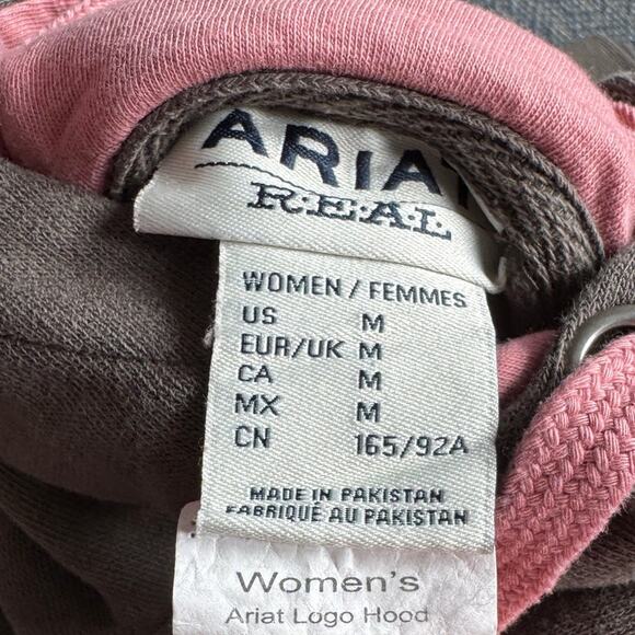 Ariat Logo Hoodie Hooded Sweatshirt Pullover Gray Pink Western Real Womens - Picture 2 of 7